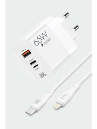 Subzero SG90 66W USB+PD+Ligtning + Type-C to Lightning Kablo Turbo Hızlı Şarj Cihazı Seti